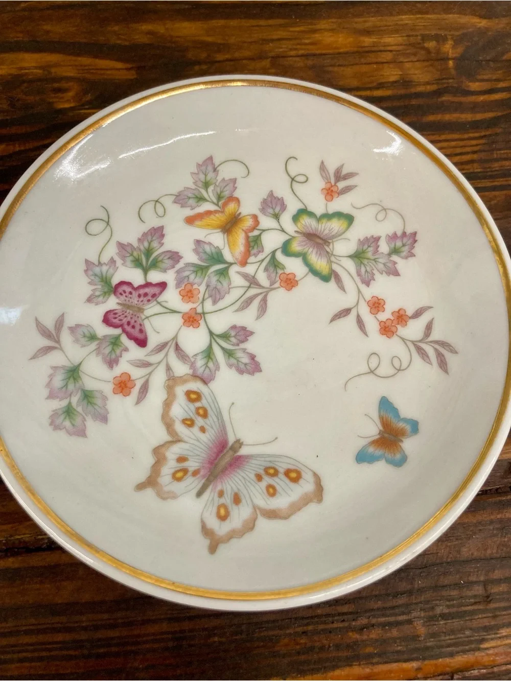 2 Vintage Avon Porcelain Mini Plates 22k Gold Trim 1979 Floral Butterflies 4.25" - Picture 9 of 13